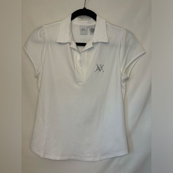 Armani exchange NWT white rhinestone logo, short sleeve T-shirt, size large - Picture 1 of 5